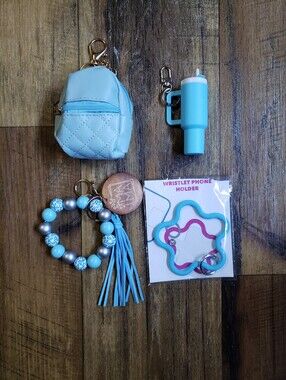 Blue Mama Keychain Set -Beaded Bracelet, Mini Backpack,Phone Holder,Tumbler